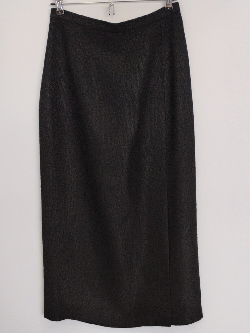 VTG Doncaster Silks Black Textured Raw Silk Midi Pencil Skirt Side Pleat Sz 8